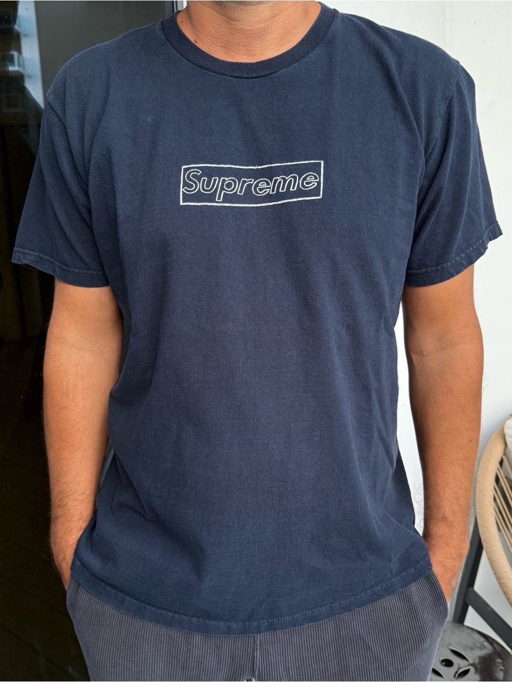 Supreme x Kaws Chalk Logo Navy T-shirt Mens Size Medium White Box Logo Bogo Tee